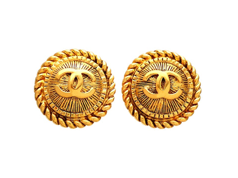 Authentic vintage Chanel earrings CC Logo Rope Round
