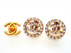 Authentic vintage Chanel earrings CC Logo Round Rhinestone
