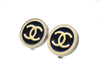Authentic vintage Chanel earrings CC logo Silver Black White Round