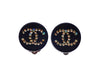 Authentic vintage Chanel earrings Black CC logo Rhinestone Round