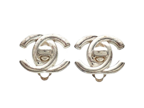 Authentic vintage Chanel earrings Silver CC turnlock