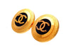 Authentic vintage Chanel earrings Gold Black Round CC logo
