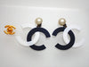 Authentic vintage Chanel earrings Faux Pearl Black White CC logo Dangled