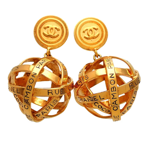 Authentic vintage Chanel earrings CC logo Paris Rue Cambon Ball Dangled