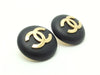 Authentic vintage Chanel earrings gold CC black large round