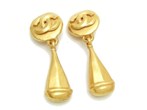 Authentic vintage Chanel earrings gold CC swing drop dangle large