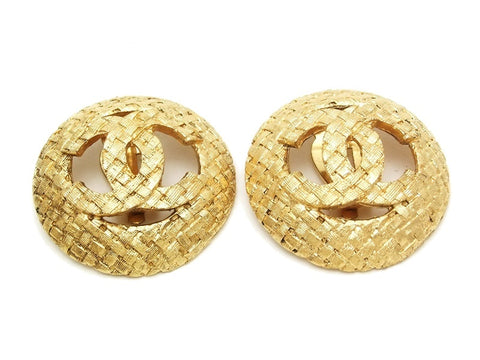 Authentic vintage Chanel earrings gold quilted CC large