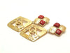 Authentic vintage Chanel earrings red stone gold CC rhombus dangle