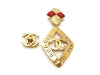 Authentic vintage Chanel earrings red stone gold CC rhombus dangle