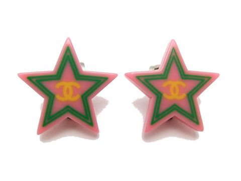 Authentic vintage Chanel earrings CC pink plastic star