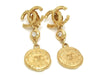 Authentic vintage Chanel earrings gold CC rhinestone medal dangle