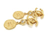 Authentic vintage Chanel earrings gold CC rhinestone medal dangle