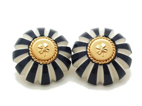 Authentic vintage Chanel earrings gold clover blue white plastic round
