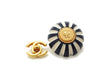 Authentic vintage Chanel earrings gold clover blue white plastic round
