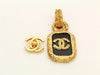 Authentic vintage Chanel earrings gold CC black plastic quad dangle