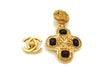 Authentic vintage Chanel earrings gold CC cross red glass stone dangle