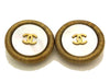 Authentic vintage Chanel earrings gold CC white stone large