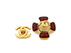 Authentic vintage Chanel earrings gold CC pearl red glass stone cross