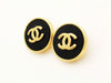 Authentic vintage Chanel earrings gold CC black round small