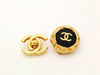 Authentic vintage Chanel earrings gold CC black round clip on