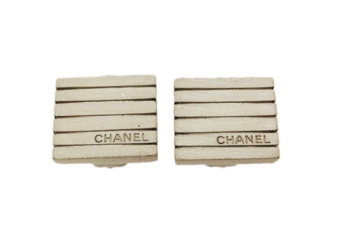 Authentic vintage Chanel earrings logo metallic quad small clip on
