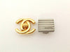Authentic vintage Chanel earrings logo metallic quad small clip on