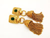 Authentic vintage Chanel earrings green stone CC fringe tassel dangle