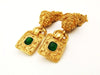 Authentic vintage Chanel earrings green stone CC fringe tassel dangle