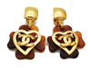 Authentic vintage Chanel earrings gold CC heart brown clover dangle