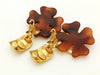 Authentic vintage Chanel earrings gold CC heart brown clover dangle