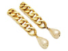 Authentic vintage Chanel earrings gold long chain pearl drop dangle