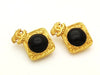 Authentic vintage Chanel earrings gold CC black glass stone rhombus