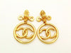 Authentic vintage Chanel earrings swing gold CC hoop dangle large
