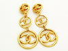 Authentic vintage Chanel earrings triple gold CC hoop dangle clip on