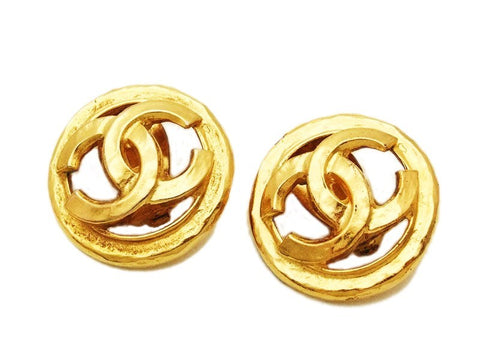 Authentic vintage Chanel earrings gold CC round clip on