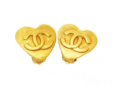 Authentic vintage Chanel earrings gold CC small heart clip on real