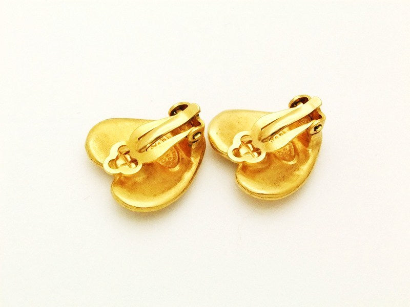 Authentic vintage Chanel earrings gold CC small heart clip on real