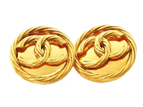 Authentic vintage Chanel earrings gold twisted CC large round real