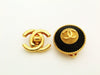 Authentic vintage Chanel earrings gold CC black wood round classic