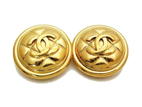 Authentic vintage Chanel earrings gold CC quilted round real