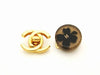 Authentic vintage Chanel earrings CC black clover brown plastic round