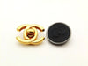 Authentic vintage Chanel earrings CC black leather round small