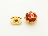Authentic vintage Chanel earrings gold CC red plastic clip on