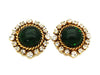Authentic vintage Chanel earrings green glass stone rhinestone round