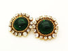 Authentic vintage Chanel earrings green glass stone rhinestone round