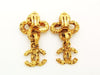 Authentic vintage Chanel earrings gold clover swing cc logo dangle