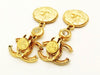 Authentic vintage Chanel earrings gold CC logo rhinestone medal dangle