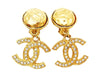 Authentic vintage Chanel earrings gold rhinestone CC logo dangle sale