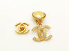 Authentic vintage Chanel earrings gold rhinestone CC logo dangle sale