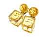 Authentic vintage Chanel earrings gold CC No.5 clear cube dangle real